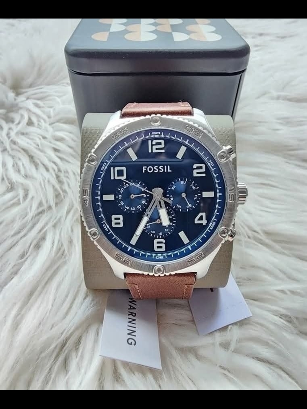 Fossil Original New Men's Blue Dial Chronograph Watch with Brown Leather Strap